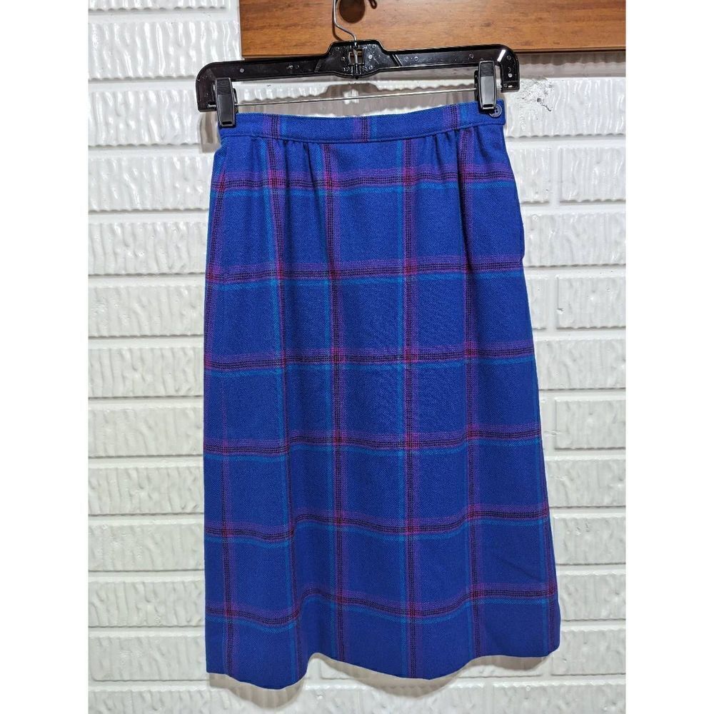 Vintage Pendleton Women's Bright Blue Classic Wool Plaid Pencil Skirt Size 6P
